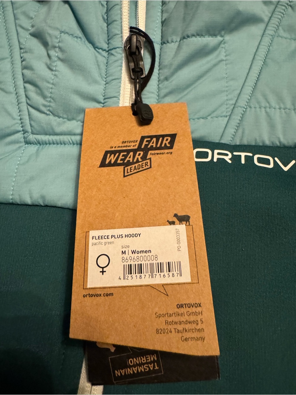 Women’s Ortovox Fleece Plus Hoody in Pacific Green - Medium